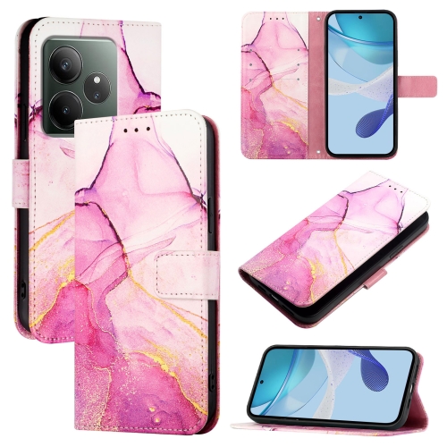 

For Realme GT 6 5G Global PT003 Marble Pattern Flip Leather Phone Case(Pink Purple Gold)