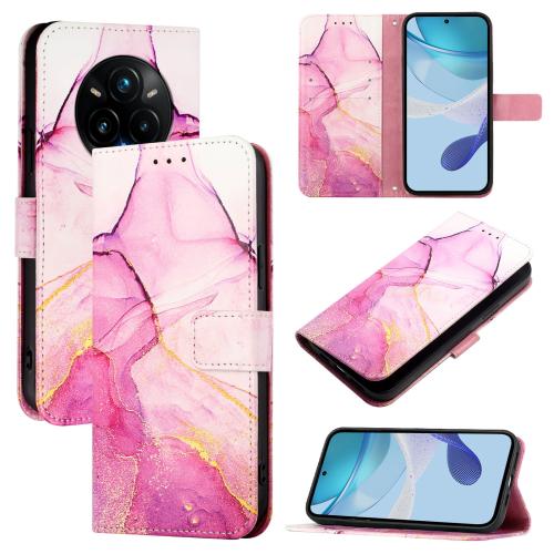 

For Realme 14 Pro+ 5G PT003 Marble Pattern Flip Leather Phone Case(Pink Purple Gold)