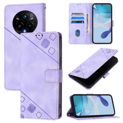 

For Realme 14 Pro+ 5G Skin-feel Embossed Leather Phone Case(Light Purple)