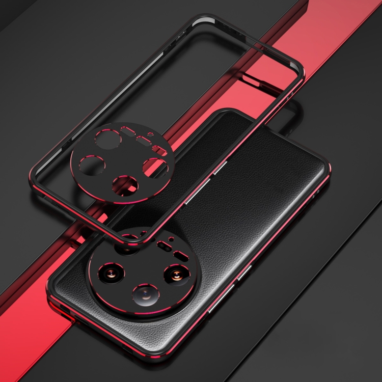 

For Xiaomi 14 Ultra Aurora Series Lens Protector + Metal Frame Phone Case(Black Red)