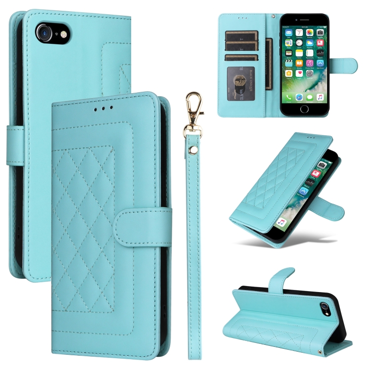 

For iPhone SE 2022 / SE 2020 Diamond Lattice Leather Flip Phone Case(Mint Green)