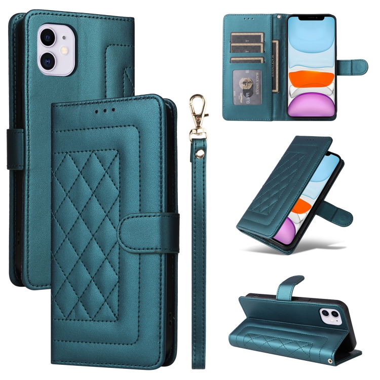 

For iPhone 11 Diamond Lattice Leather Flip Phone Case(Green)