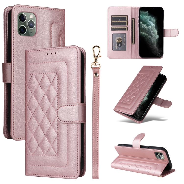 

For iPhone 11 Pro Diamond Lattice Leather Flip Phone Case(Rose Gold)