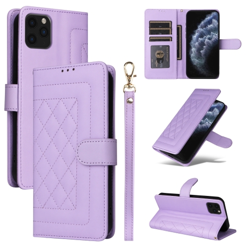 

For iPhone 11 Pro Max Diamond Lattice Leather Flip Phone Case(Light Purple)