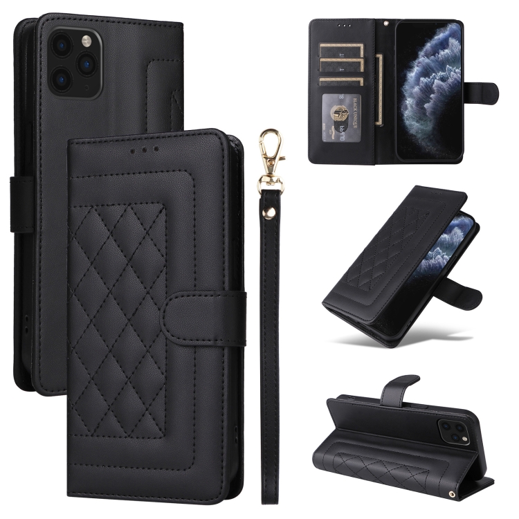 

For iPhone 11 Pro Max Diamond Lattice Leather Flip Phone Case(Black)