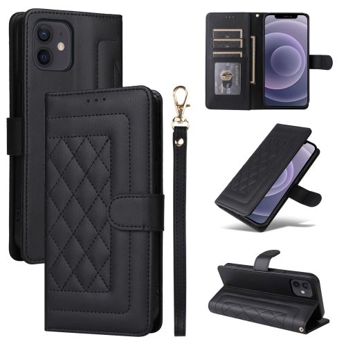 

For iPhone 12 / 12 Pro Diamond Lattice Leather Flip Phone Case(Black)