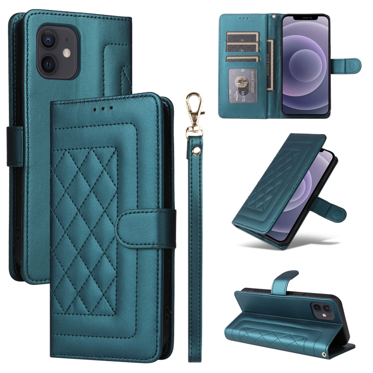 

For iPhone 12 / 12 Pro Diamond Lattice Leather Flip Phone Case(Green)