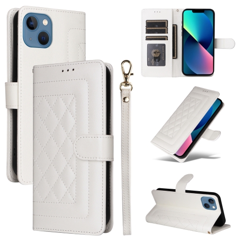 

For iPhone 13 Diamond Lattice Leather Flip Phone Case(White)