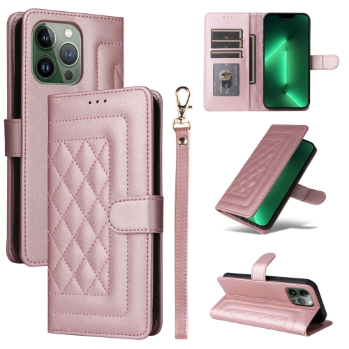 

For iPhone 13 Pro Diamond Lattice Leather Flip Phone Case(Rose Gold)