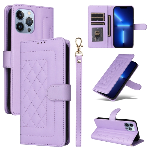 

For iPhone 13 Pro Max Diamond Lattice Leather Flip Phone Case(Light Purple)