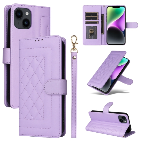 

For iPhone 14 Diamond Lattice Leather Flip Phone Case(Light Purple)