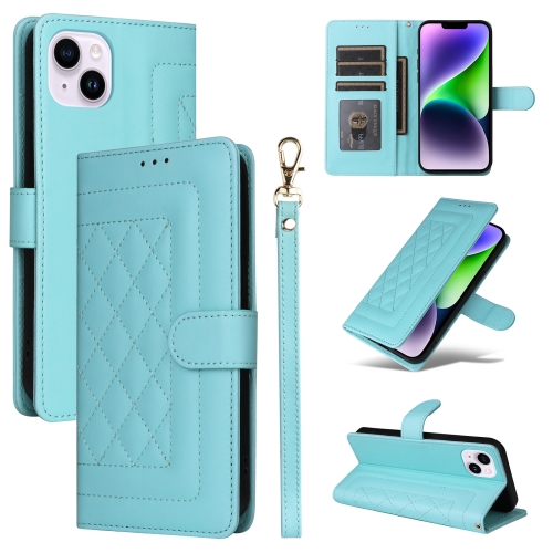 

For iPhone 14 Plus Diamond Lattice Leather Flip Phone Case(Mint Green)