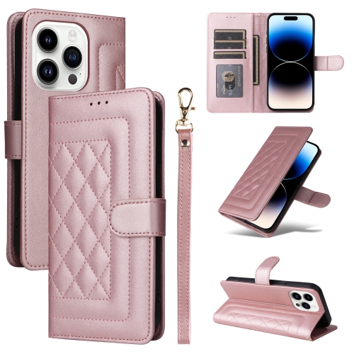 

For iPhone 14 Pro Diamond Lattice Leather Flip Phone Case(Rose Gold)