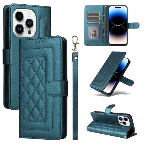 

For iPhone 14 Pro Diamond Lattice Leather Flip Phone Case(Green)