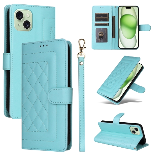 

For iPhone 15 Plus Diamond Lattice Leather Flip Phone Case(Mint Green)