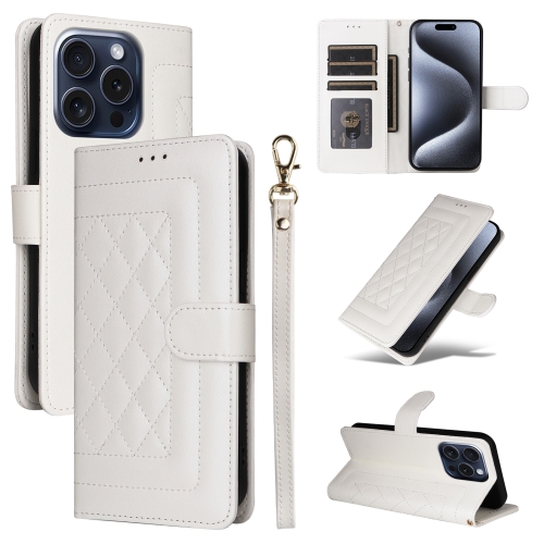 

For iPhone 15 Pro Max Diamond Lattice Leather Flip Phone Case(White)