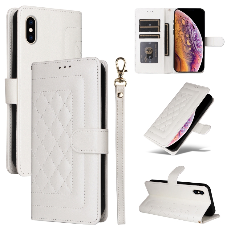 

For iPhone XS / X Diamond Lattice Leather Flip Phone Case(White)