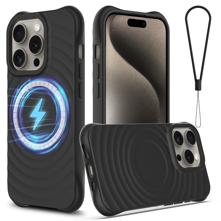 

For iPhone 14 Pro Wave Texture MagSafe Magnetic Liquid Silicone Phone Case(Black)