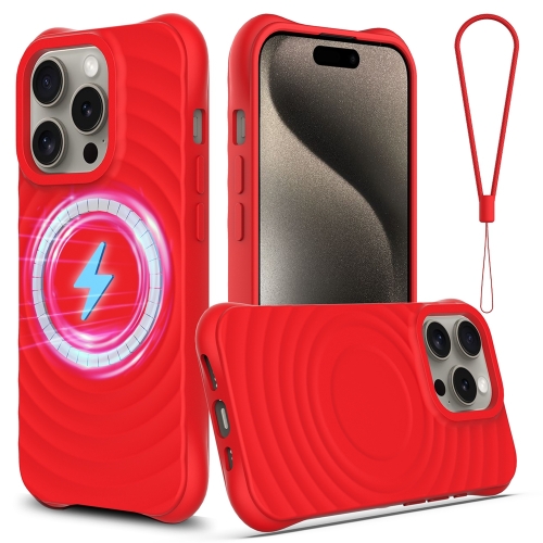 

For iPhone 14 Pro Wave Texture MagSafe Magnetic Liquid Silicone Phone Case(Red)