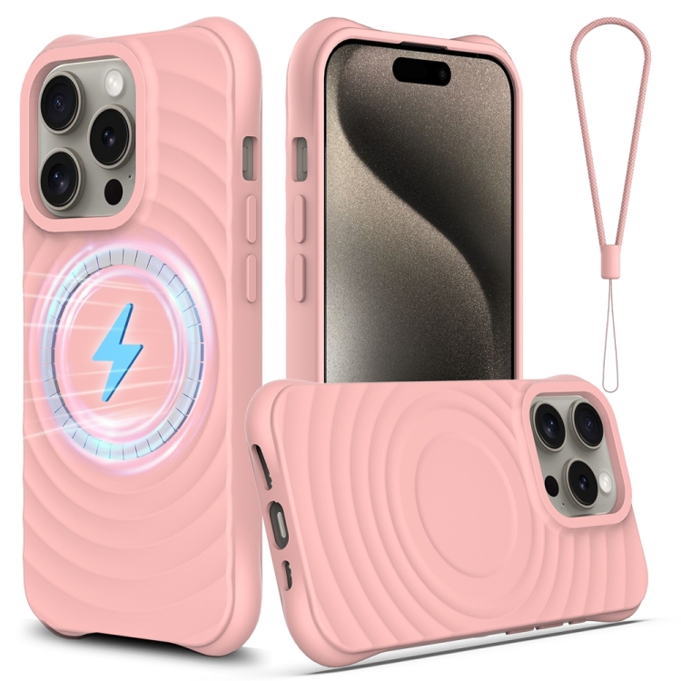 

For iPhone 14 Pro Wave Texture MagSafe Magnetic Liquid Silicone Phone Case(Pink)