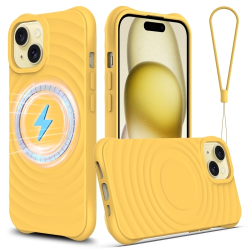 

For iPhone 13 Wave Texture MagSafe Magnetic Liquid Silicone Phone Case(Yellow)