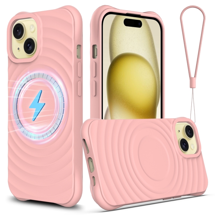 

For iPhone 13 Wave Texture MagSafe Magnetic Liquid Silicone Phone Case(Pink)