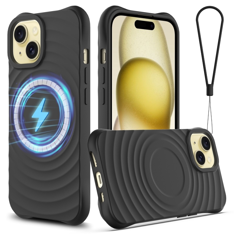 

For iPhone 13 mini Wave Texture MagSafe Magnetic Liquid Silicone Phone Case(Black)