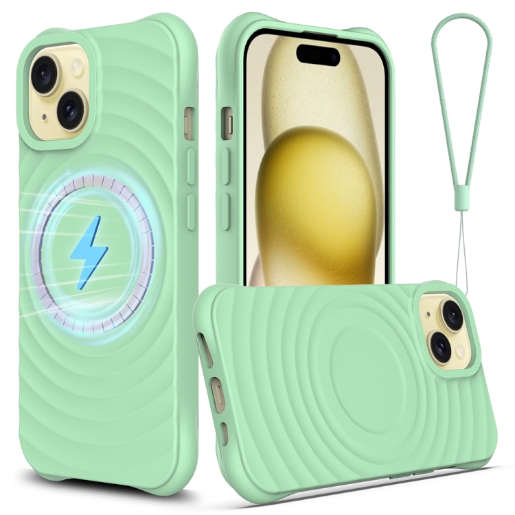 

For iPhone 13 mini Wave Texture MagSafe Magnetic Liquid Silicone Phone Case(Green)