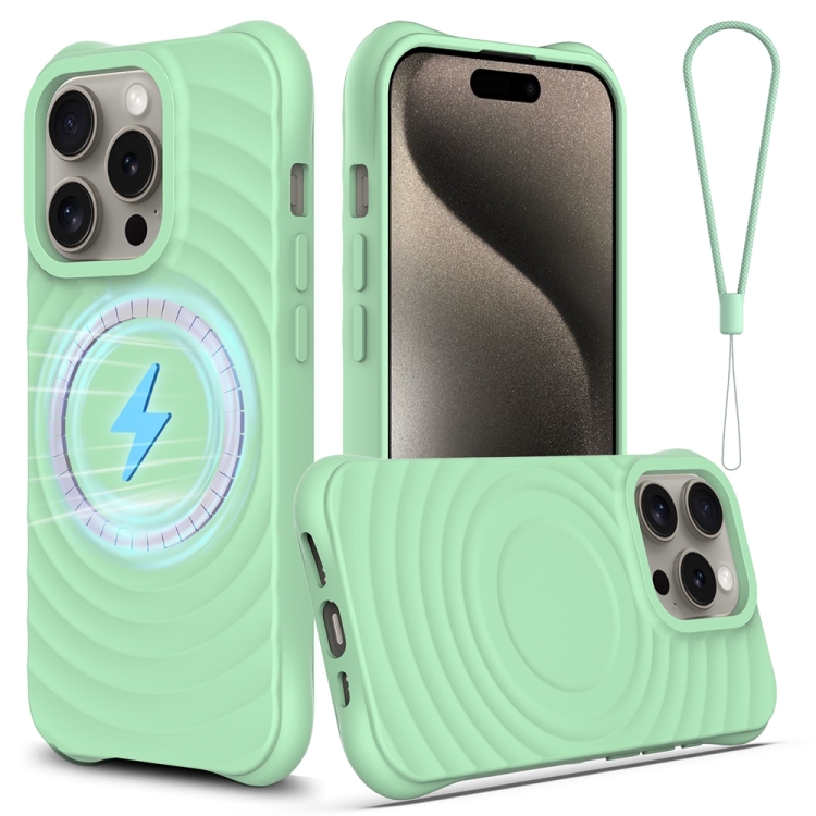 

For iPhone 12 Pro Wave Texture MagSafe Magnetic Liquid Silicone Phone Case(Green)