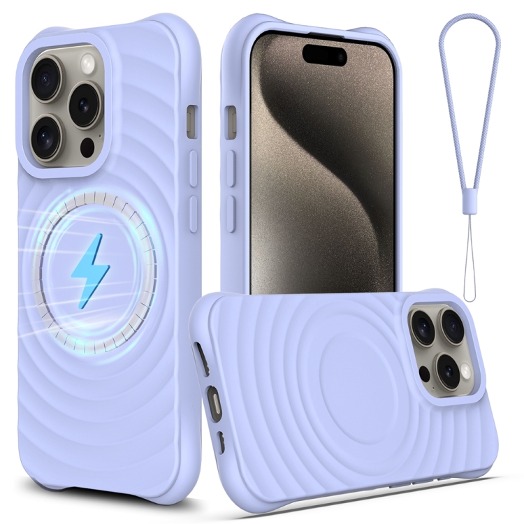 

For iPhone 12 Pro Wave Texture MagSafe Magnetic Liquid Silicone Phone Case(Purple)