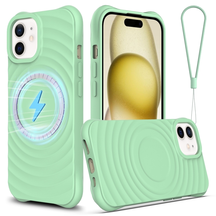 

For iPhone 12 Wave Texture MagSafe Magnetic Liquid Silicone Phone Case(Green)