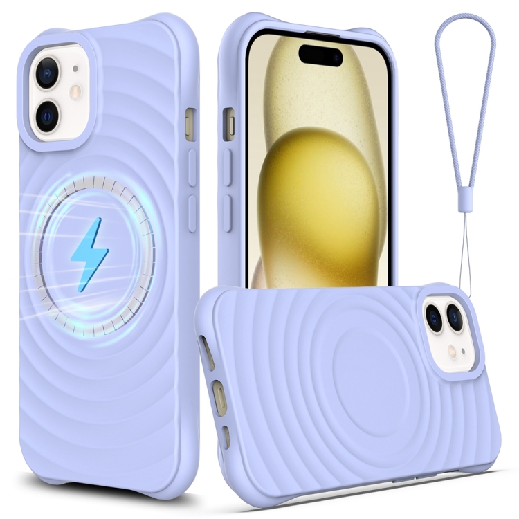 

For iPhone 12 mini Wave Texture MagSafe Magnetic Liquid Silicone Phone Case(Purple)