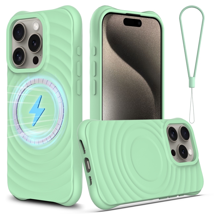 

For iPhone 16 Pro Wave Texture MagSafe Magnetic Liquid Silicone Phone Case(Green)