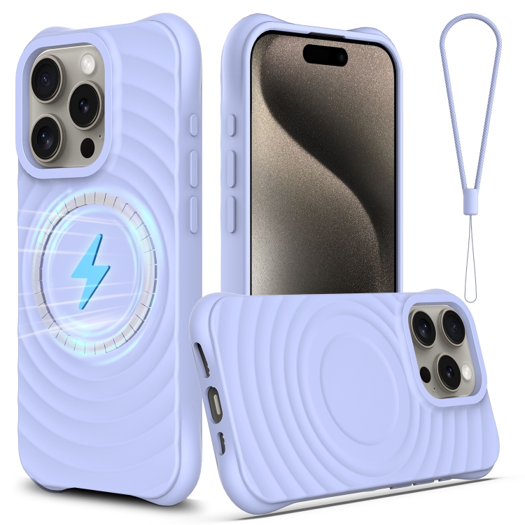 

For iPhone 16 Pro Wave Texture MagSafe Magnetic Liquid Silicone Phone Case(Purple)