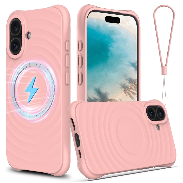 

For iPhone 16 Plus Wave Texture MagSafe Magnetic Liquid Silicone Phone Case(Pink)