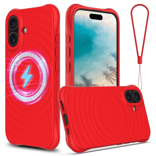 

For iPhone 16 Wave Texture MagSafe Magnetic Liquid Silicone Phone Case(Red)