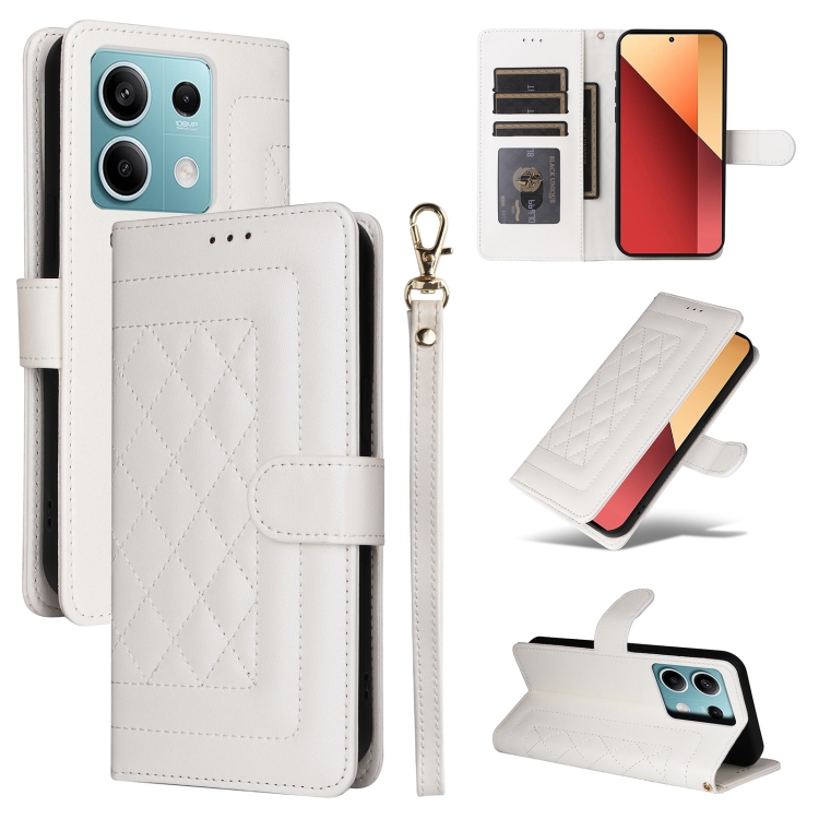 

For Xiaomi Redmi Note 13 5G Diamond Lattice Leather Flip Phone Case(White)