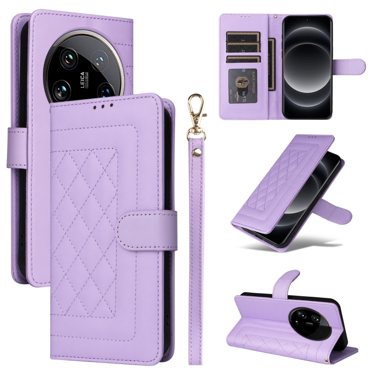 

For Xiaomi 14 Ultra Diamond Lattice Leather Flip Phone Case(Light Purple)