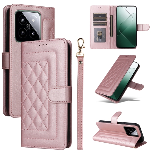 

For Xiaomi 14 5G Diamond Lattice Leather Flip Phone Case(Rose Gold)