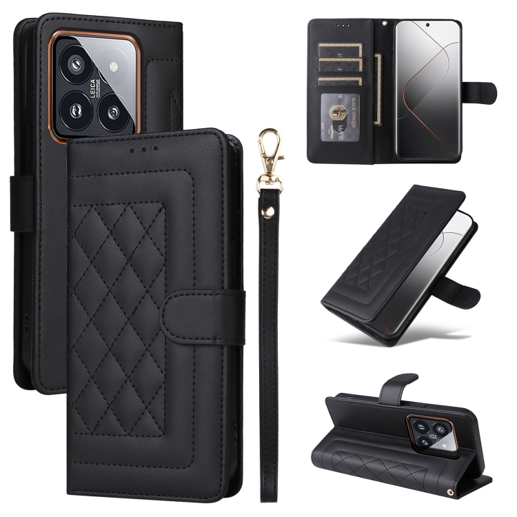 

For Xiaomi 14 Pro 5G Diamond Lattice Leather Flip Phone Case(Black)