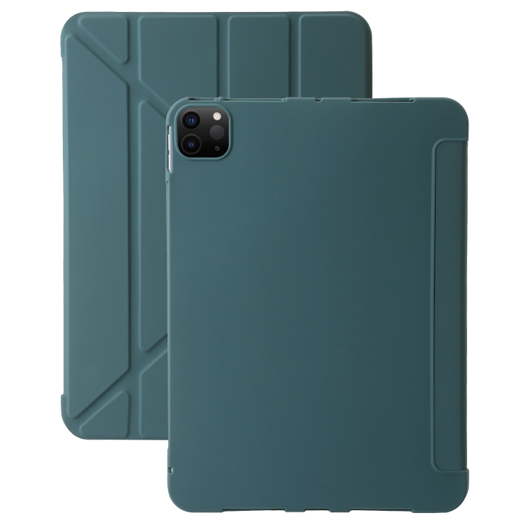 

For iPad Pro 11 2024 TPU Deformation Flip Leather Tablet Case with Holder(Dark Green)