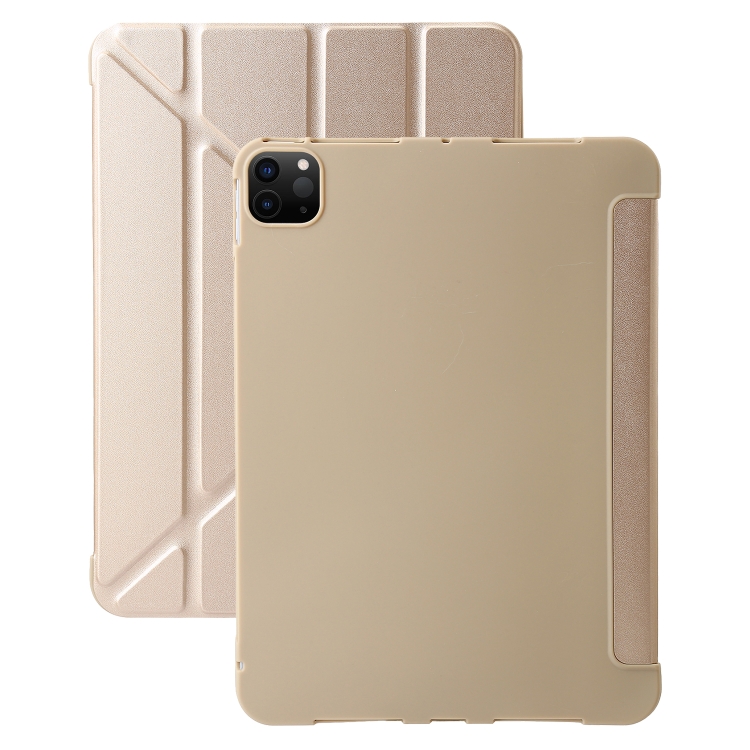 

For iPad Pro 13 2024 TPU Deformation Flip Leather Tablet Case with Holder(Gold)