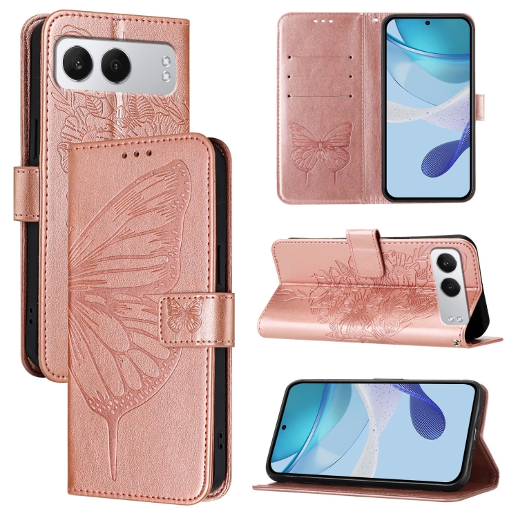 

For OnePlus Nord 4 5G Embossed Butterfly Leather Phone Case(Rose Gold)