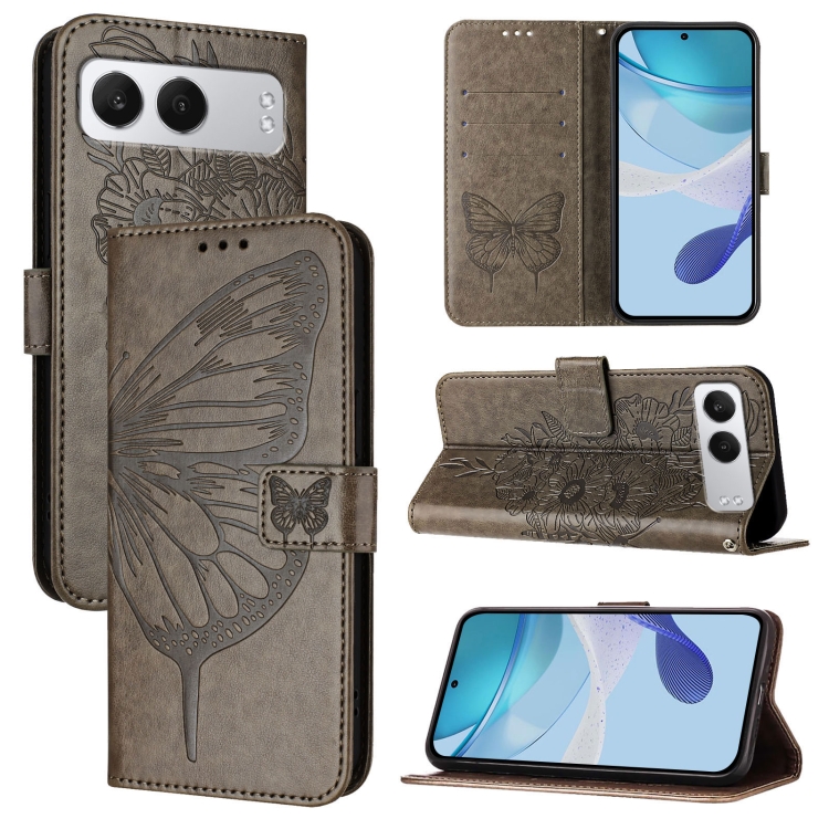 

For OnePlus Nord 4 5G Embossed Butterfly Leather Phone Case(Grey)