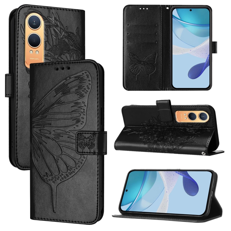

For OnePlus Nord CE4 Lite Embossed Butterfly Leather Phone Case(Black)