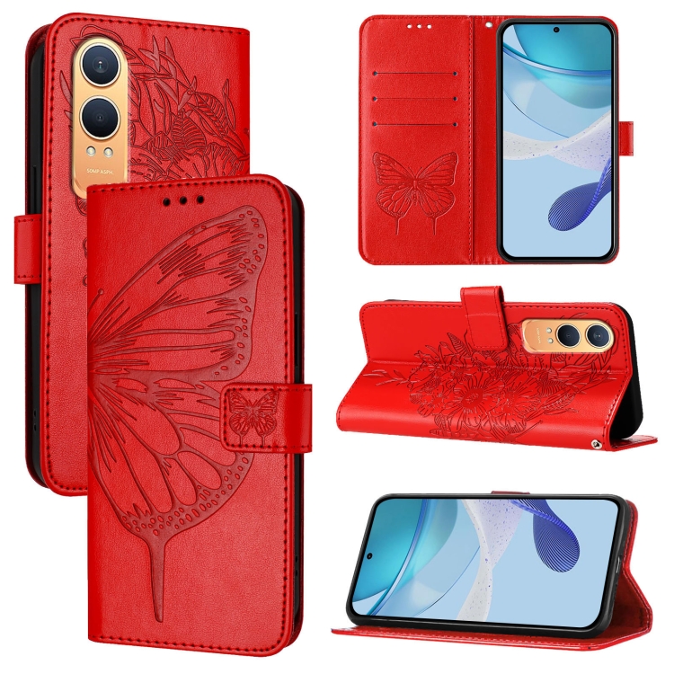 

For OnePlus Nord CE4 Lite Embossed Butterfly Leather Phone Case(Red)
