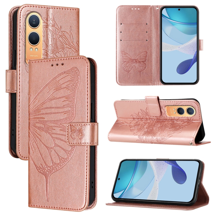

For OnePlus Nord CE4 Lite Embossed Butterfly Leather Phone Case(Rose Gold)