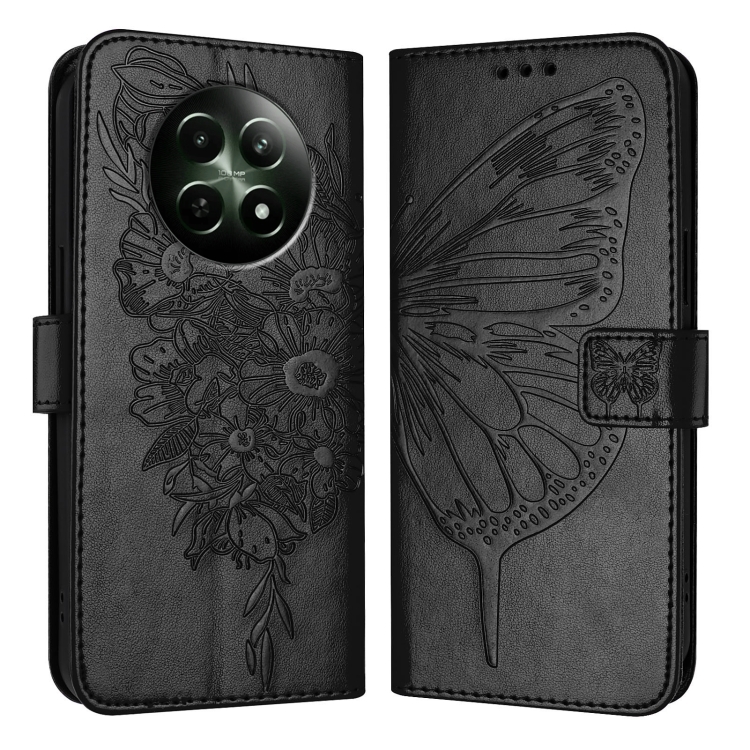 

For Realme 12 5G Global Embossed Butterfly Leather Phone Case(Black)