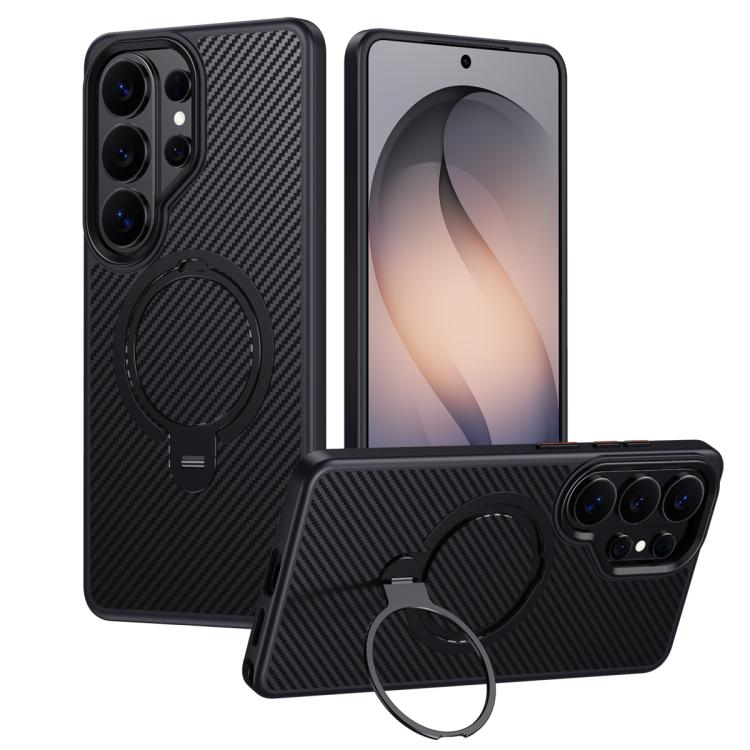 

For Samsung Galaxy S26 Ultra 5G Double Ring MagSafe Holder Carbon Fibre Phone Case(Black)