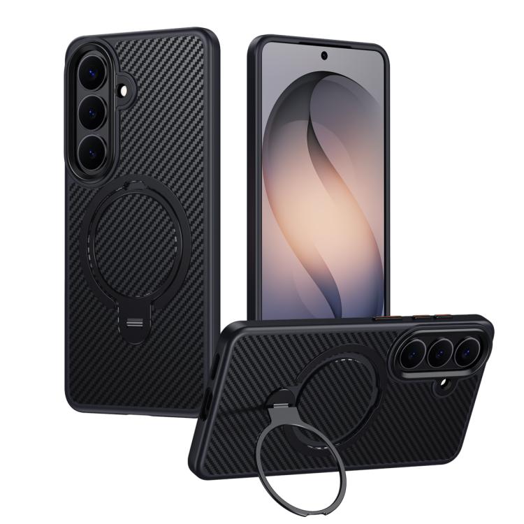 

For Samsung Galaxy S26+ 5G Double Ring MagSafe Holder Carbon Fibre Phone Case(Black)